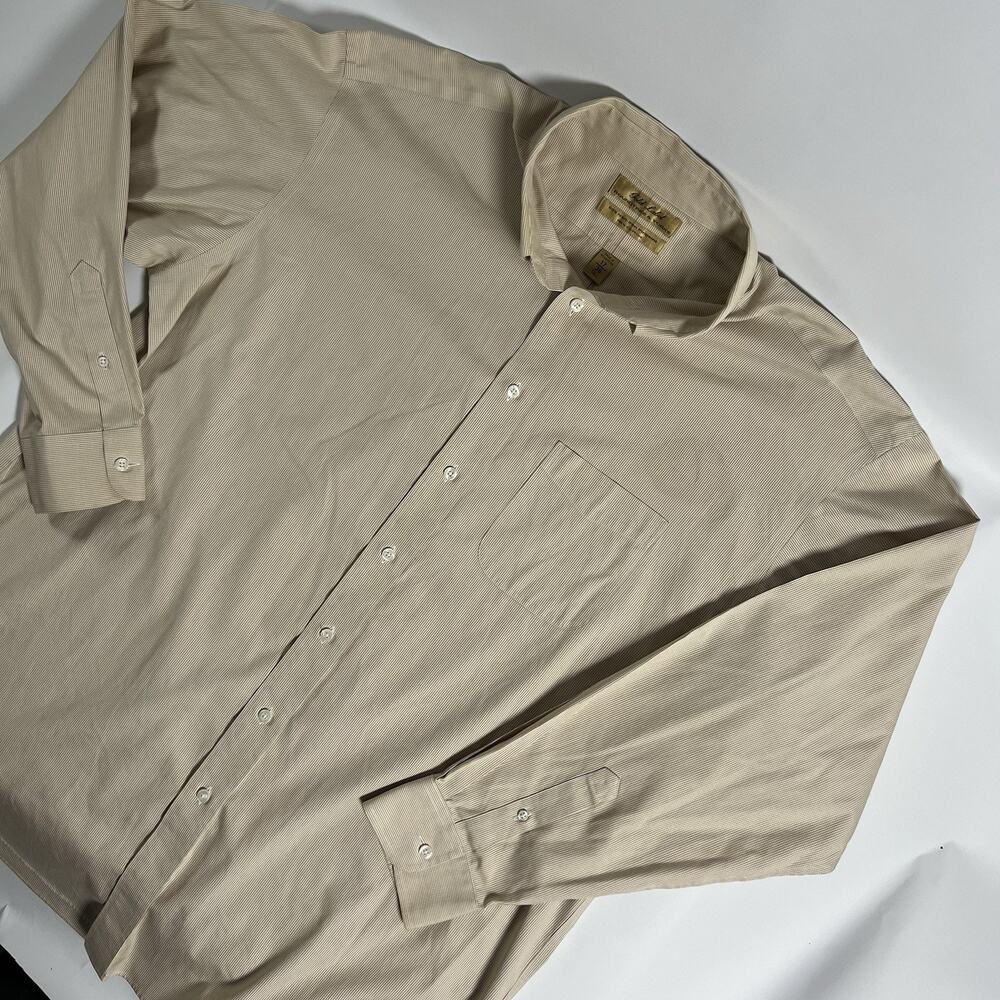 Roundtree & Yorke Gold Label Non-Iron Cotton Check Dress Shirt Beige 17 36 Tall - Picture 2 of 8
